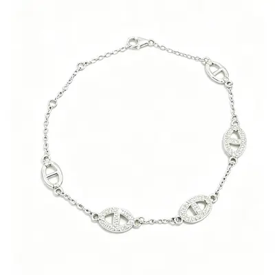 S925 sterling silver pig nose bracelet with cubic zirconia