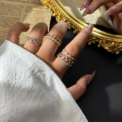 S925 Silber 18K vergoldeter Moissanit-Stapelring für Damen