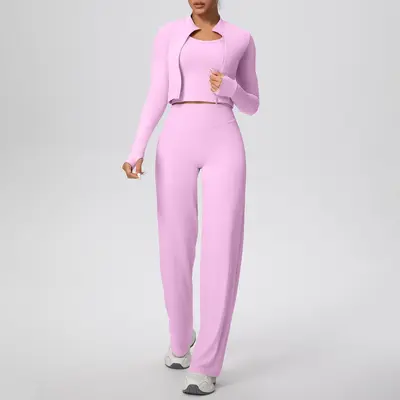 Solid Color High-Elastic Yoga Set, 3-Piece - 13