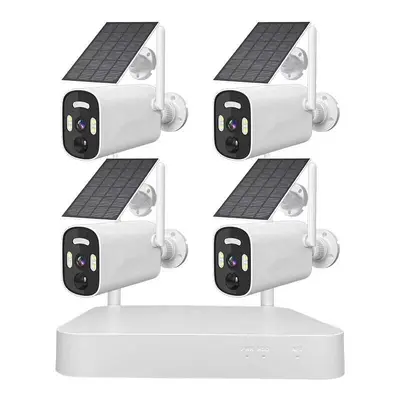 Solar Low Power Wireless WiFi Camera Set for Home Remote Monitoring, Waterproof Two-Way Audio, 4-Channel System
