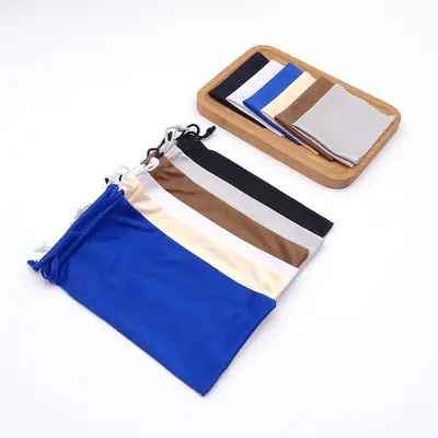 Solid Colour Glasses Pouch and Microfibre Cloth Set, Drawstring Bag