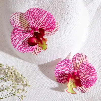 Amazon cross-border 3D colorful large butterfly orchid earrings, simulated flower earrings giving a fresh and atmospheric feel.