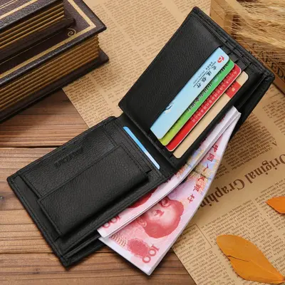 JINBAOLAI Short Men's Wallet Genuine Leather with Coin Pocket - 4