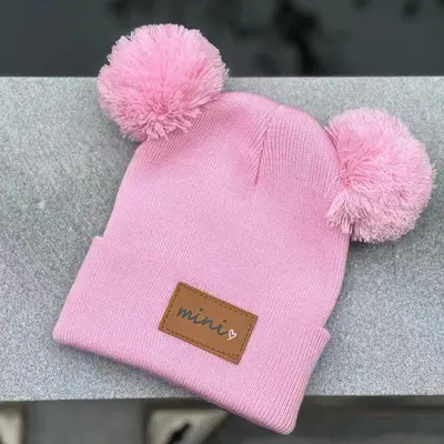 Baby Hat, Double-Layer Warm Knit with Double Pom-Pom for Boys and Girls - 7