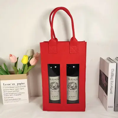Filz Weintasche aus Filz mit Griff, Rotweingift-Box, Flaschenweintasche zum Tragen, faltbar, tragbar, Geschenktasche zur Aufbewahrung - 7