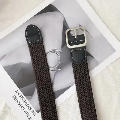 Hong Kong retro canvas leather belt for men, Korean style trendy casual student versatile woven elastic waistband - 10