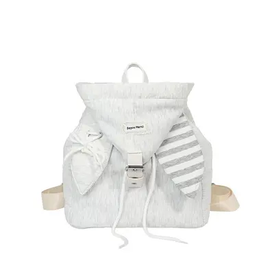 Hooded Bunny Ear Backpack for Women, Drawstring, Preppy Style - 7