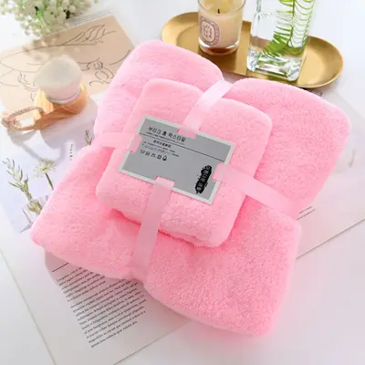 Mercan polar havlu banyo havlusu seti, yumuşak ve emici, hediye iki parçalı set, çift stili, ev kullanımı için emici ve hızlı kuruyan. - 7