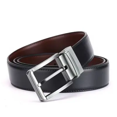 Foreign Trade Men's Genuine Leather Belt Business Pin Buckle Rotating Cowhide Waistband Cowhide Black Korean Style Men's Belt Stock Available