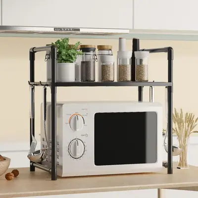 Mikrowellen-Ofenregal verbreitert und verdickt Backofen-Brotmaschinen-Lagerregal mit Ellbogenhaken doppellagige Küchen-Gewürzorganizer - 5