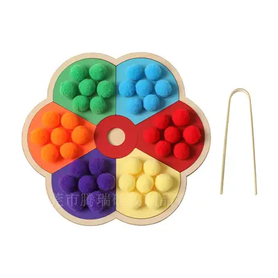 Rainbow Wooden Bead Clip Puzzle Toy, Color Sorting Educational Game for Kids - 5