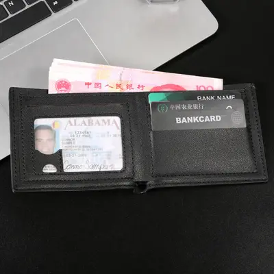 Erkek PU Deri Kısa İki Katlı Cüzdan, Büyük Kapasiteli - 2