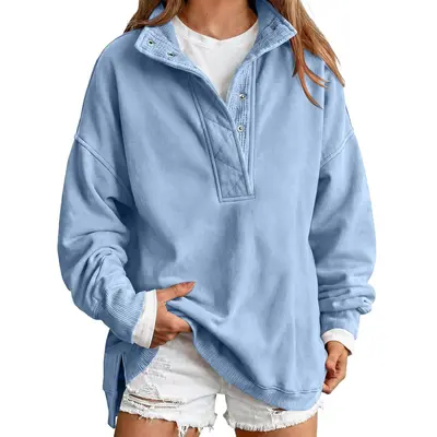 Women's Loose Button-Up Long-Sleeve Warm Fleece Sweater - 12