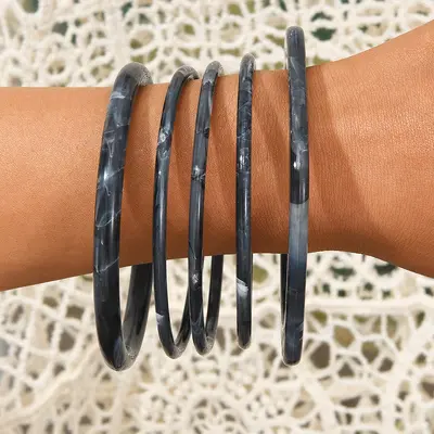 Resin bracelet with marble pattern, vintage style - 13
