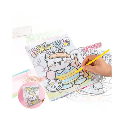 趣味涂色本儿童益智玩具卡通手账贴纸书可撕可粘创意绘画涂鸦本