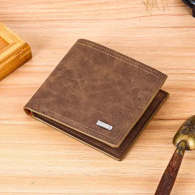 Men's Short Leather Wallet with Retro Banknote Holder and Multiple Card Slots - 8