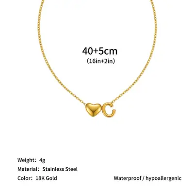 European and American Cross-Border 18K Gold Plated Stainless Steel Heart Pendant Clavicle Chain with 26 English Letters Titanium Steel Necklace - 9