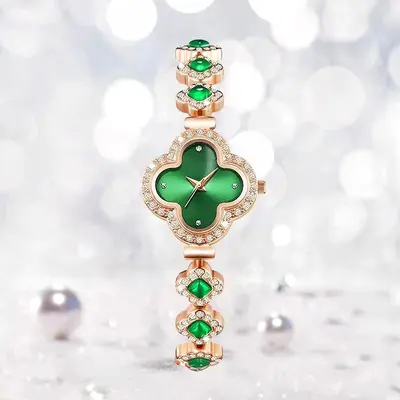 Luxus-Damenuhr mit Kleeblatt-Design und Diamanten - 2