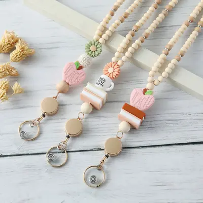 Halsband-Band mit Holzperlen und Silikonblume