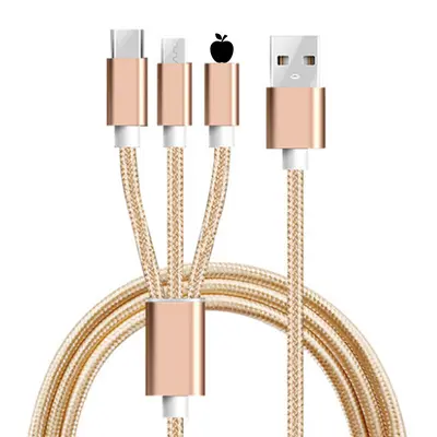Nylon geflochtenes ein bis drei in einem Datenkabel Handy-Ladekabel three in one schnellladen 3A für Apple Android Typ - 11