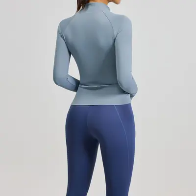 夏季拼色瑜伽服裸感高弹跑步修身运动健身服两件套女 - 4