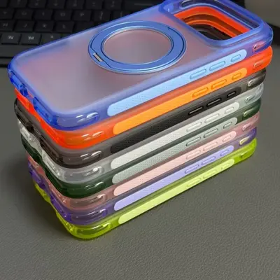 适用iPhone17ProMax手机壳肤感磨砂旋转支架磁吸苹果16防摔保护套 - 3
