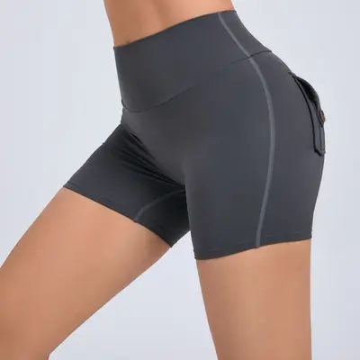 Kadın Yüksek Bel Kargo Tayt Şort, Düğmeli Kaldırıcı Hızlı Kuruyan Fitness Pantolonu - 4