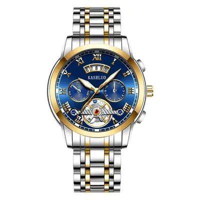 Sınır ötesi yeni paslanmaz çelik sahte Tourbillon yüksek değerli saat erkek moda aydınlık su geçirmez erkek saati çelik kayış modeli