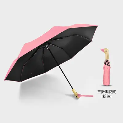 Duck Head Three-Fold Umbrella with Wooden Handle, Women's Sun and Rain - 12