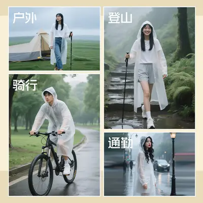 Packable EVA One-Piece Rain Poncho for Adults, Thickened and Extended