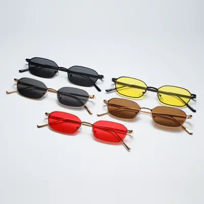 Small-Frame Polygon Metal Sunglasses, Unisex, Ocean Lens - 2
