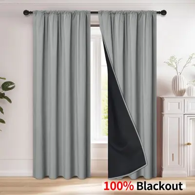 Polyester-Gardine mit Stangendurchzug, vollständig verdunkelnd, Wohnzimmer