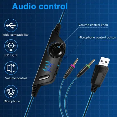 Yinzhuo G2000 ışıklı, stereo kablolu bilgisayar kulaklığı, PS5 için oyun kulaklığı.