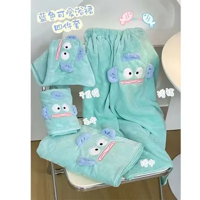 可穿可裹珊瑚绒丑鱼浴巾女毛巾干发帽三件套新款大人吸水浴裙 - 7