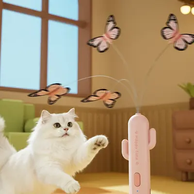Automatic Electric Rotating Butterfly Cat Teaser Wand with Suction Cup - 5