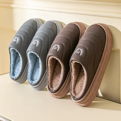 Men's Size 50 Plush Cotton Slippers, Warm Indoor House Slippers