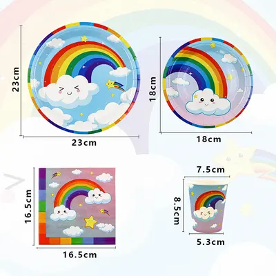 Amazon White Cloud Rainbow Одноразовый набор бумажных тарелок, бумажных стаканчиков и салфеток для детского дня рождения
