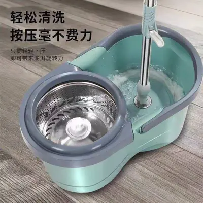 Rotating Stainless Steel Spin Mop Bucket with Dual-Drive Hands-Free Wringing