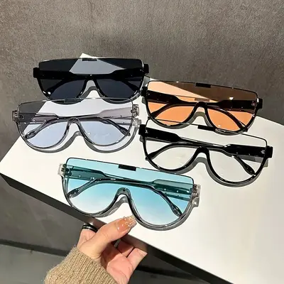 Damen-Sonnenbrille mit einteiligem Rahmen, Halbrund-Design, braun getönt - 3