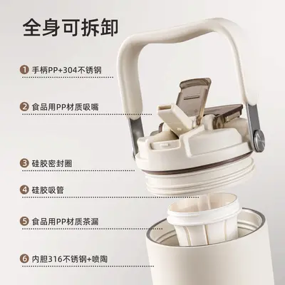 316 Stainless Steel Ceramic-Lined Insulated Tumbler, Large Capacity, With Straw