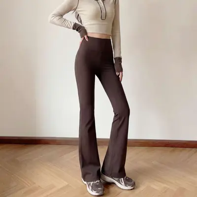 High-Waist Flared Yoga Pants, Micro-Brushed Fabric, Butt Lift, Pilates