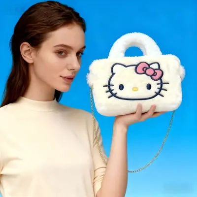 Plush Women's Shoulder Bag with Chain, Cute Cartoon Style - 5