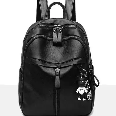 Women's Backpack Korean Style Fashionable PU Soft Leather Trendy Bag Simple Black Casual Backpack Single Shoulder Crossbody Bag - 4