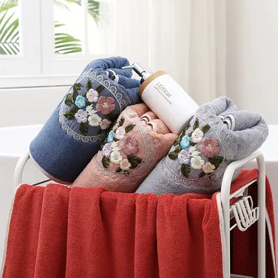 Embroidered bath towel set 2-piece, soft absorbent - 4