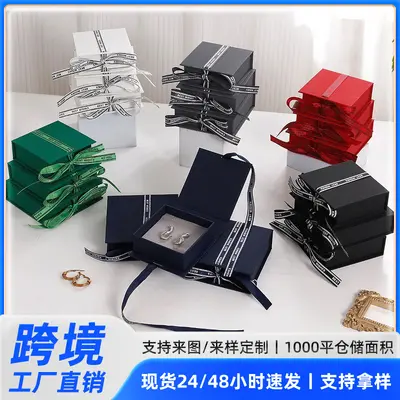 Factory Stock Wholesale Luxury High-End Ribbon Flip Silk Ribbon Book-Style Box Portable Necklace Jewelry Packaging Storage Paper Box