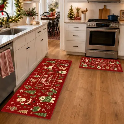 Christmas Floor Mat Two-Piece Set, Absorbent and Waterproof for Kitchen and Bathroom - 7