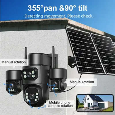 Four-Lens Surveillance Camera HD Night Vision Solar-Powered - 4