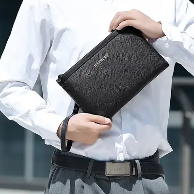 Men's Hand Bag, Full-Grain Cowhide, Genuine Leather Envelope Clutch - 4