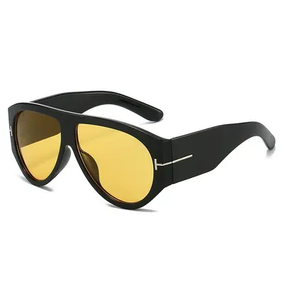 Oversized Pilot Sunglasses for Women, Black Frame, Brown Lens, UV Protection - 3