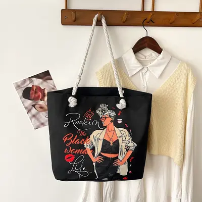 Printed Canvas Tote Bag for Women, Large Capacity Shoulder Shopping Bag - 7